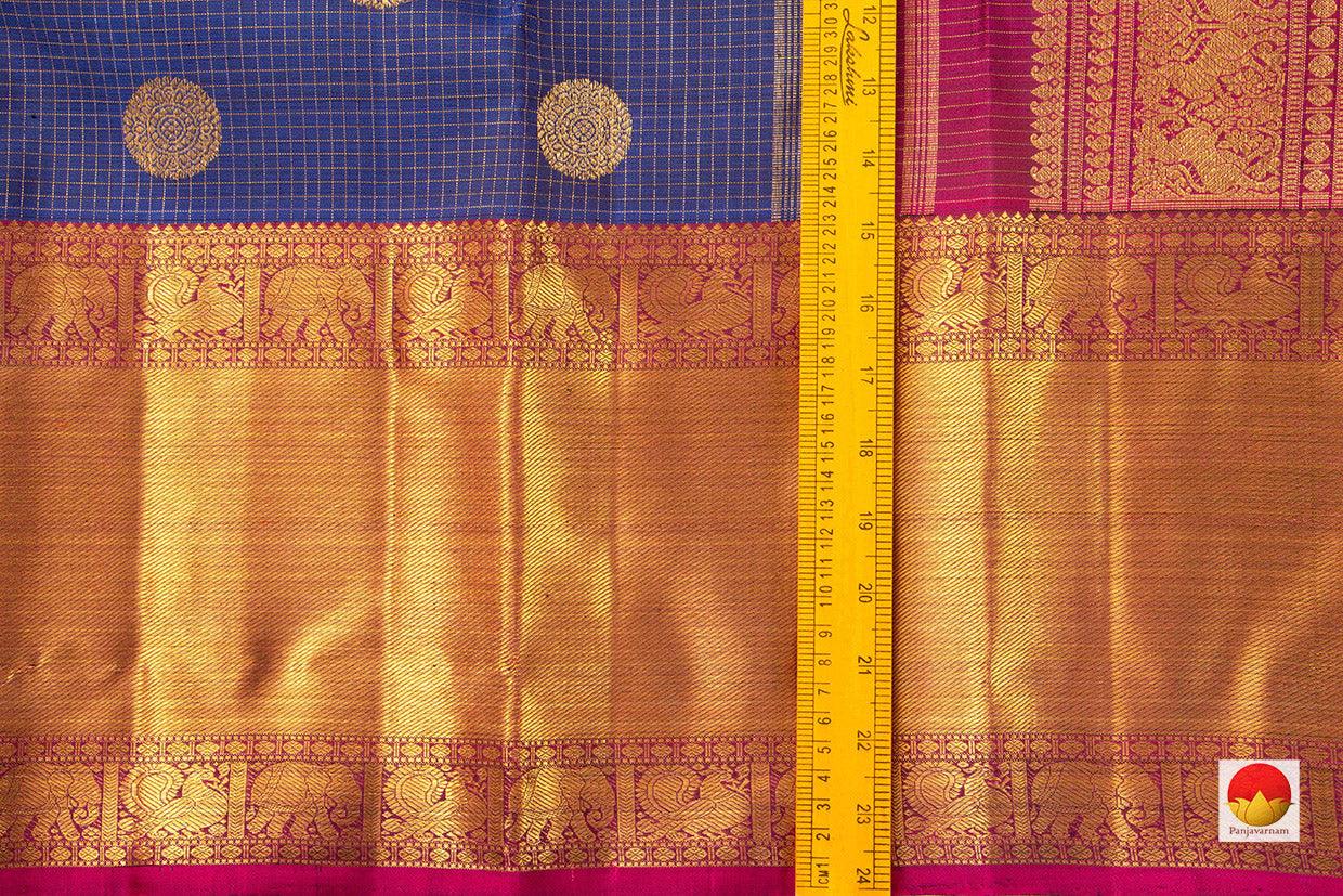 Navy Blue And Magenta Kanchipuram Silk Saree Handwoven Pure Silk Pure Zari For Wedding Wear PV GTA 13 - Silk Sari - Panjavarnam PV GTA 13