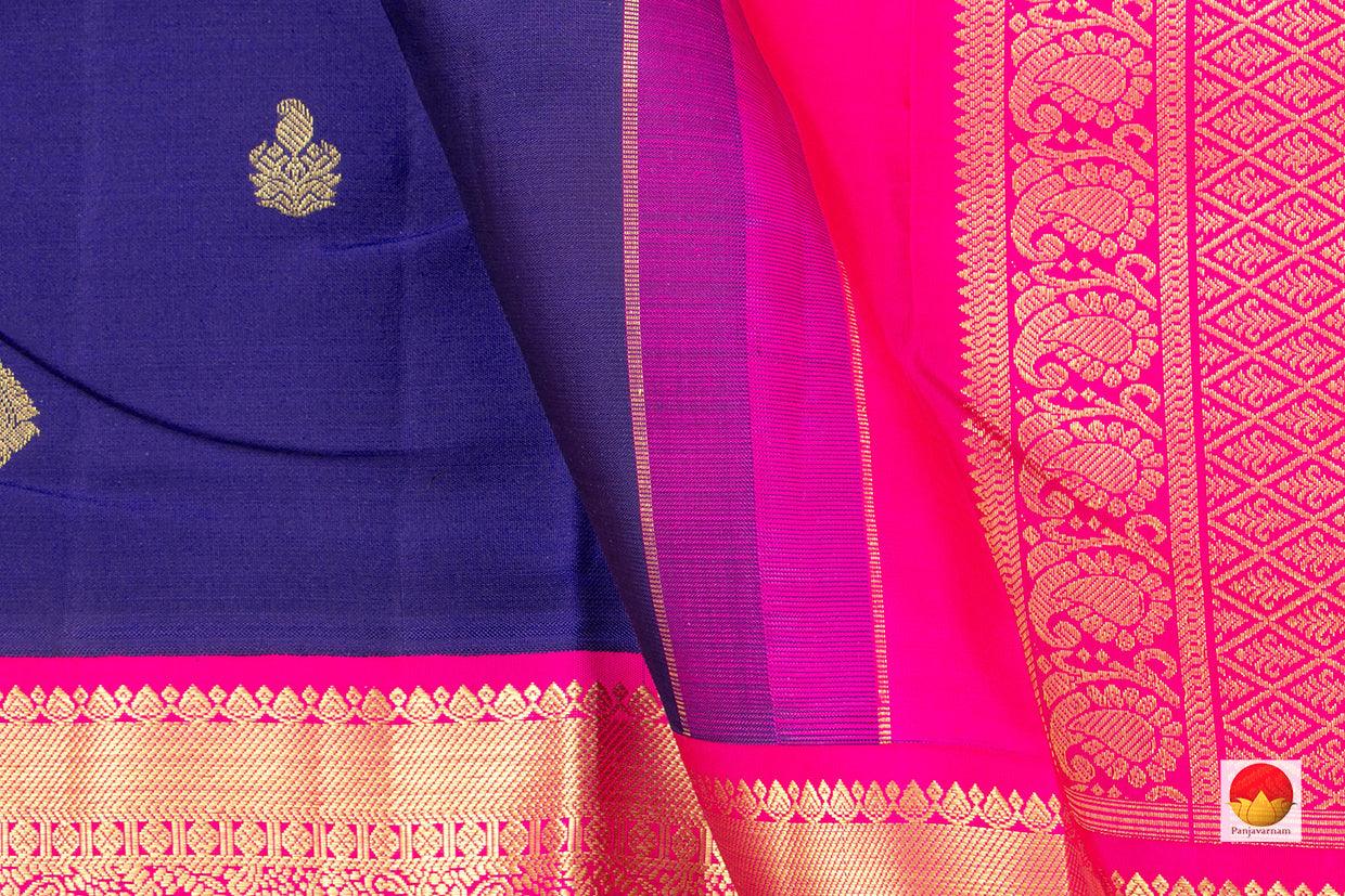Navy Blue And Pink Kanchipuram Silk Saree Handwoven Pure Silk Pure Zari For Festive Wear PV NYC 422 - Silk Sari - Panjavarnam