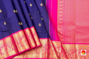 Navy Blue And Pink Kanchipuram Silk Saree Handwoven Pure Silk Pure Zari For Festive Wear PV NYC 422 - Silk Sari - Panjavarnam PV NYC 422