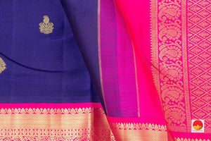 Navy Blue And Pink Kanchipuram Silk Saree Handwoven Pure Silk Pure Zari For Festive Wear PV NYC 422 - Silk Sari - Panjavarnam PV NYC 422