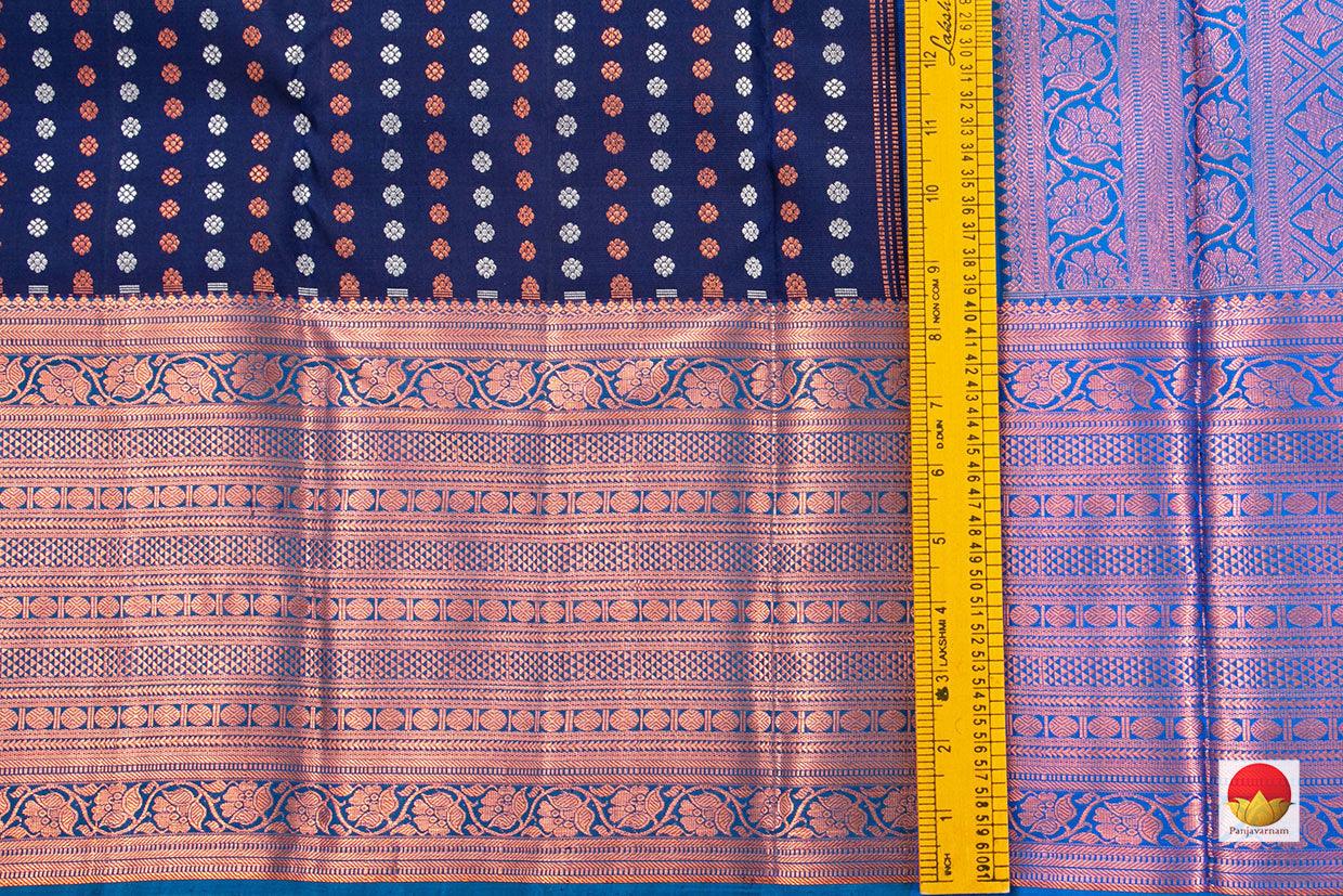 Navy Blue Kanchipuram Silk Saree Handwoven Pure Silk Pure Zari For Festive Wear PV NYC 457 - Silk Sari - Panjavarnam