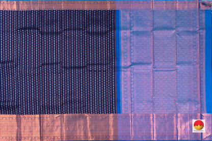 Navy Blue Kanchipuram Silk Saree Handwoven Pure Silk Pure Zari For Festive Wear PV NYC 457 - Silk Sari - Panjavarnam PV NYC 457