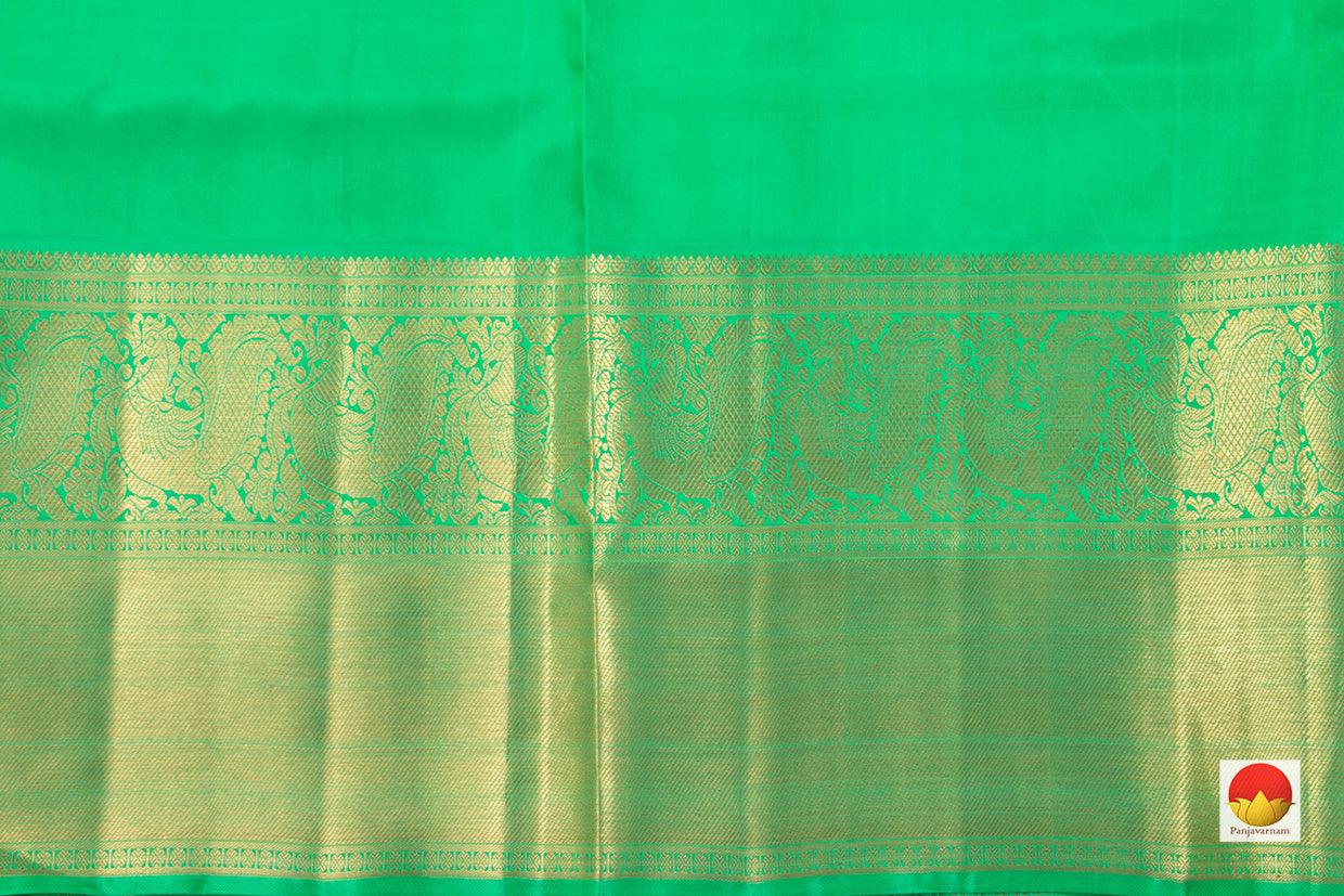 Off White And Green Kanchipuram Silk Saree Handwoven Pure Silk Pure Zari For Wedding Wear PV NYC 495 - Silk Sari - Panjavarnam PV NYC 495