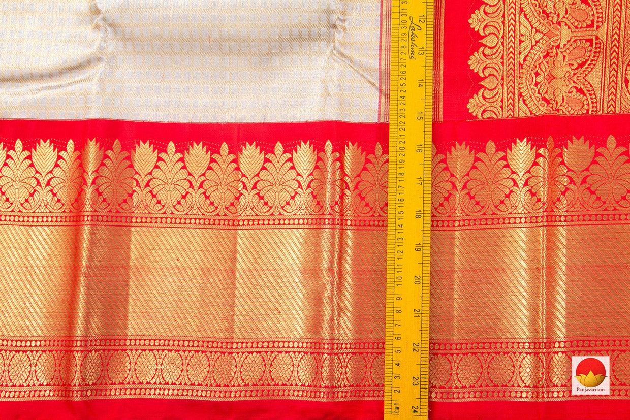Off White And Red Kanchipuram Silk Saree Handwoven Pure Silk Pure Zari For Wedding Wear NYC 454 - Saris & Lehengas - Panjavarnam