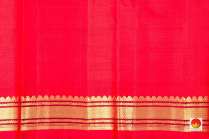 Off White And Red Kanchipuram Silk Saree With Thandavalam Stripes Handwoven Pure Silk Pure Zari For Festive Wear PV NYC 428 - Silk Sari - Panjavarnam PV NYC 428