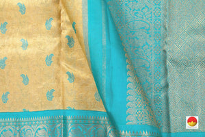 Off White And Turquoise Kanchipuram Tissue Silk Saree Handwoven Pure Silk Pure Zari For Party Wear PV NYC 470 - Saris & Lehengas - Panjavarnam PV NYC 470