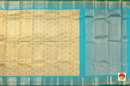 Off White And Turquoise Kanchipuram Tissue Silk Saree Handwoven Pure Silk Pure Zari For Party Wear PV NYC 470 - Saris & Lehengas - Panjavarnam PV NYC 470