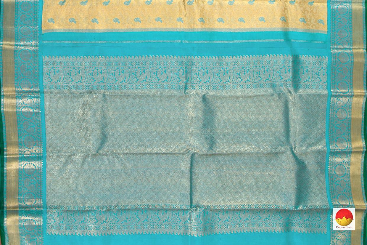 Off White And Turquoise Kanchipuram Tissue Silk Saree Handwoven Pure Silk Pure Zari For Party Wear PV NYC 470 - Saris & Lehengas - Panjavarnam PV NYC 470