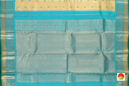 Off White And Turquoise Kanchipuram Tissue Silk Saree Handwoven Pure Silk Pure Zari For Party Wear PV NYC 470 - Saris & Lehengas - Panjavarnam PV NYC 470