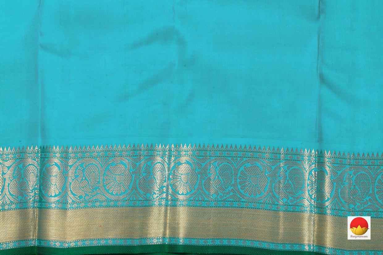 Off White And Turquoise Kanchipuram Tissue Silk Saree Handwoven Pure Silk Pure Zari For Party Wear PV NYC 470 - Saris & Lehengas - Panjavarnam PV NYC 470