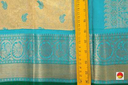 Off White And Turquoise Kanchipuram Tissue Silk Saree Handwoven Pure Silk Pure Zari For Party Wear PV NYC 470 - Saris & Lehengas - Panjavarnam PV NYC 470