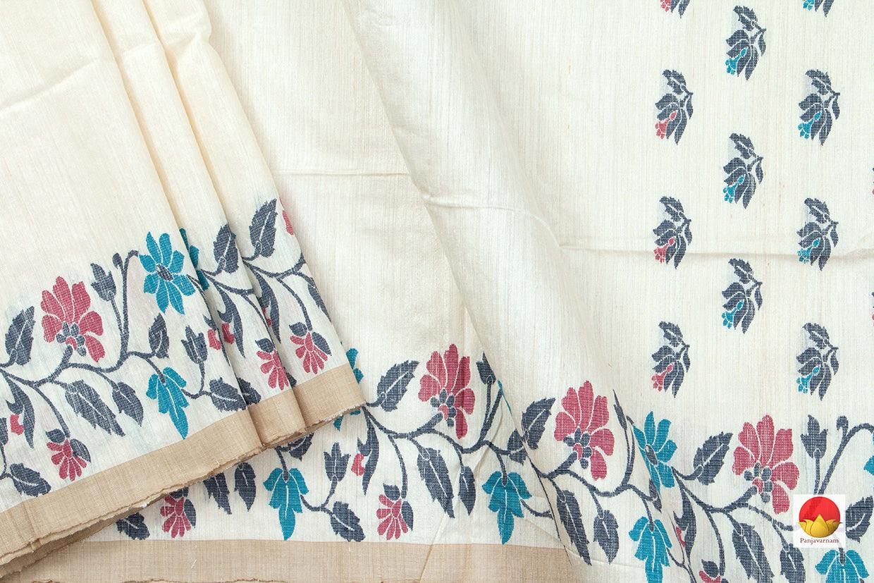 Off White Dhakai Jamdani Jute Matka Silk Saree Handwoven PV MJ 01 - Dhaka Jamdani - Panjavarnam PV MJ 01