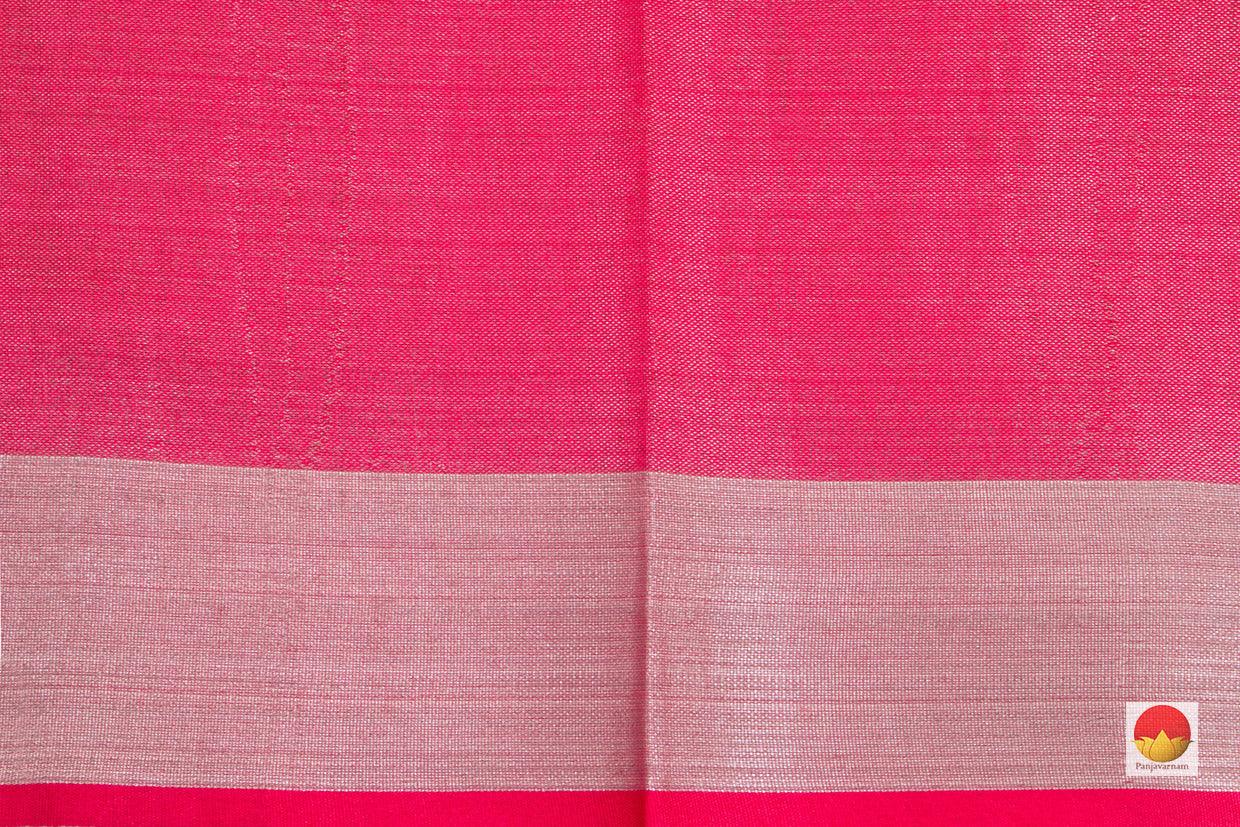 Off White Handwoven Embroidered Linen Saree With Silver Zari Border PL 1058 - Linen Sari - Panjavarnam