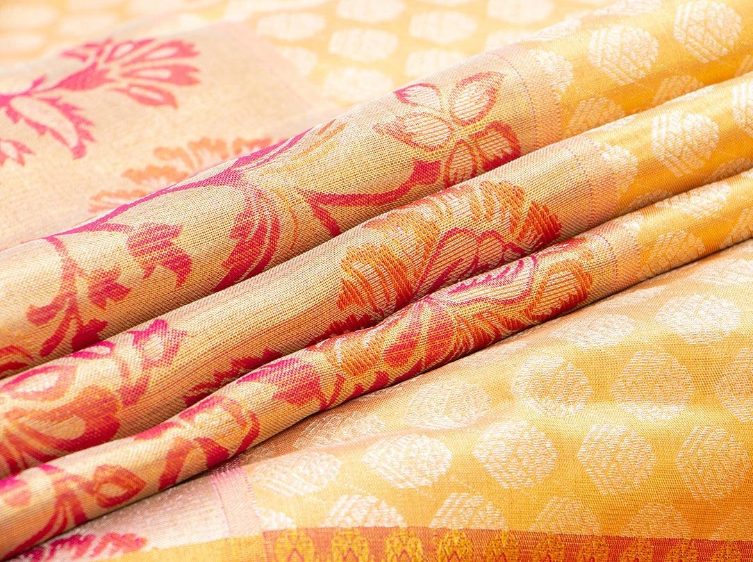 Off White Tissue Kanchipuram Silk Saree Handwoven Pure Silk Pure Zari For Party Wear PV NYC 368 - Silk Sari - Panjavarnam