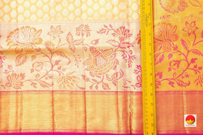 Off White Tissue Kanchipuram Silk Saree Handwoven Pure Silk Pure Zari For Party Wear PV NYC 368 - Silk Sari - Panjavarnam