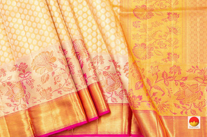 Off White Tissue Kanchipuram Silk Saree Handwoven Pure Silk Pure Zari For Party Wear PV NYC 368 - Silk Sari - Panjavarnam PV NYC 368