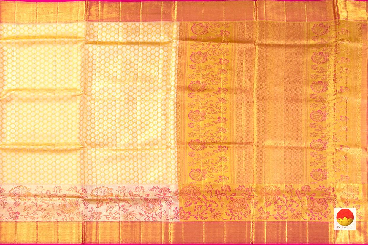 Off White Tissue Kanchipuram Silk Saree Handwoven Pure Silk Pure Zari For Party Wear PV NYC 368 - Silk Sari - Panjavarnam PV NYC 368