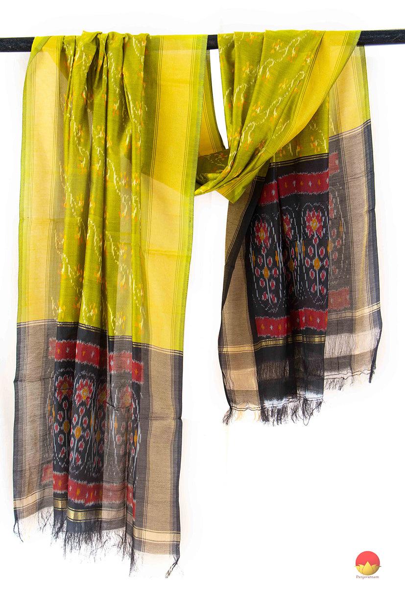 Olive Green And Black Pochampally Ikkat Silk Dupatta PVD 1039 - Dupattas - Panjavarnam PVD 1039