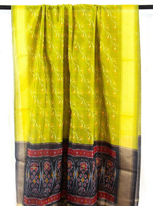 Olive Green And Black Pochampally Ikkat Silk Dupatta PVD 1039 - Dupattas - Panjavarnam PVD 1039