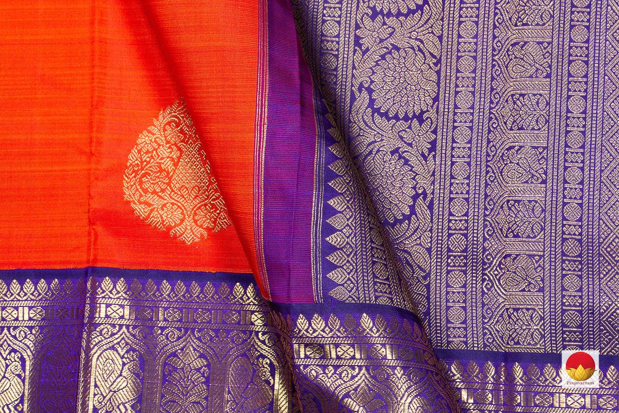 Orange And Blue Kanchipuram Silk Saree Handwoven Pure Silk Pure Zari For Wedding Wear PV NYC 295 - Silk Sari - Panjavarnam PV NYC 295