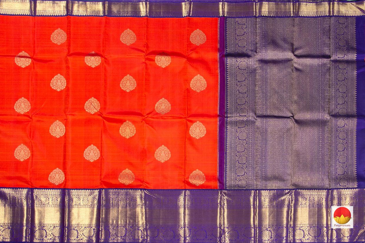 Orange And Blue Kanchipuram Silk Saree Handwoven Pure Silk Pure Zari For Wedding Wear PV NYC 295 - Silk Sari - Panjavarnam PV NYC 295