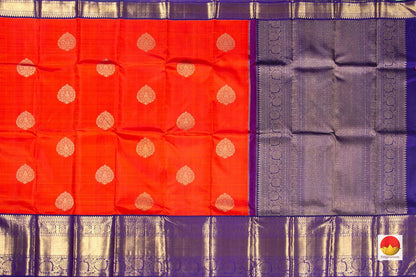 Orange And Blue Kanchipuram Silk Saree Handwoven Pure Silk Pure Zari For Wedding Wear PV NYC 295 - Silk Sari - Panjavarnam PV NYC 295