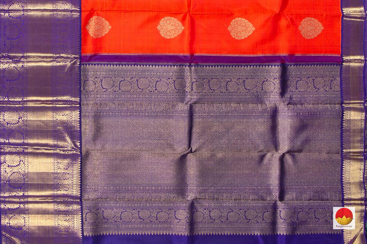 Orange And Blue Kanchipuram Silk Saree Handwoven Pure Silk Pure Zari For Wedding Wear PV NYC 295 - Silk Sari - Panjavarnam PV NYC 295