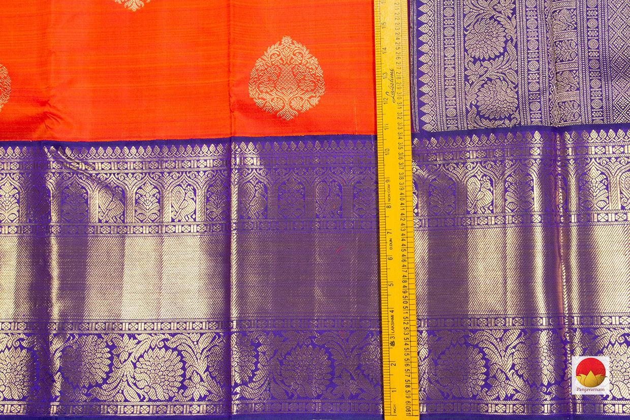 Orange And Blue Kanchipuram Silk Saree Handwoven Pure Silk Pure Zari For Wedding Wear PV NYC 295 - Silk Sari - Panjavarnam PV NYC 295