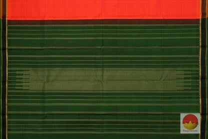 Orange And Green Light Weight Kanchipuram Silk Saree Handwoven Pure Silk Pure Zari For Festive Wear PV G 4253 - Silk Sari - Panjavarnam