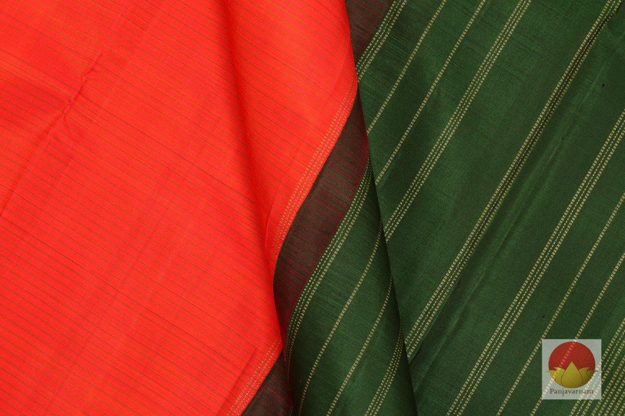 Orange And Green Light Weight Kanchipuram Silk Saree Handwoven Pure Silk Pure Zari For Festive Wear PV G 4253 - Silk Sari - Panjavarnam PV G 4253