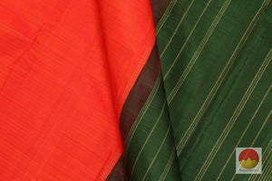 Orange And Green Light Weight Kanchipuram Silk Saree Handwoven Pure Silk Pure Zari For Festive Wear PV G 4253 - Silk Sari - Panjavarnam PV G 4253