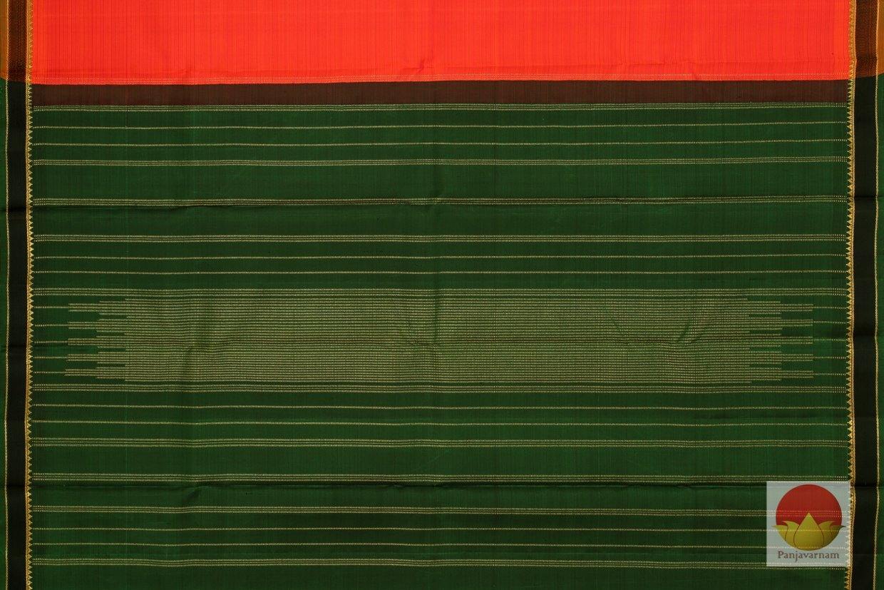 Orange And Green Light Weight Kanchipuram Silk Saree Handwoven Pure Silk Pure Zari For Festive Wear PV G 4253 - Silk Sari - Panjavarnam PV G 4253