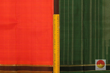 Orange And Green Light Weight Kanchipuram Silk Saree Handwoven Pure Silk Pure Zari For Festive Wear PV G 4253 - Silk Sari - Panjavarnam PV G 4253