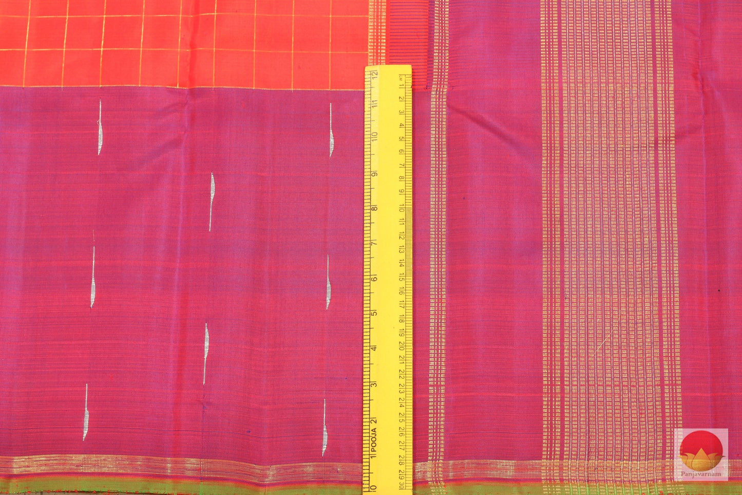 Orange & Magenta - Handwoven Pure Silk Kanjivaram Saree - Pure Zari - G 1957 - Archives - Silk Sari - Panjavarnam