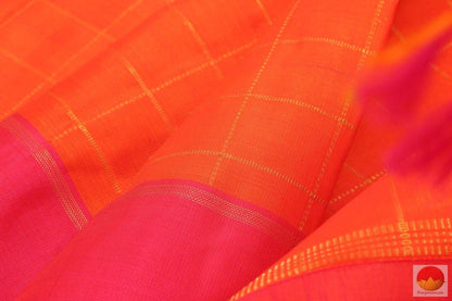Orange & Pink - Kanchipuram Silk Saree - Handwoven Pure Silk - Pure Zari - PV G 4118 - Silk Sari - Panjavarnam