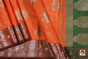 Orange And Red Banarasi Silk Cotton Saree With Antique Zari For Party Wear PSC 1177 - Silk Cotton - Panjavarnam PSC 1177