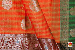 Orange And Red Banarasi Silk Cotton Saree With Antique Zari For Party Wear PSC 1177 - Silk Cotton - Panjavarnam PSC 1177