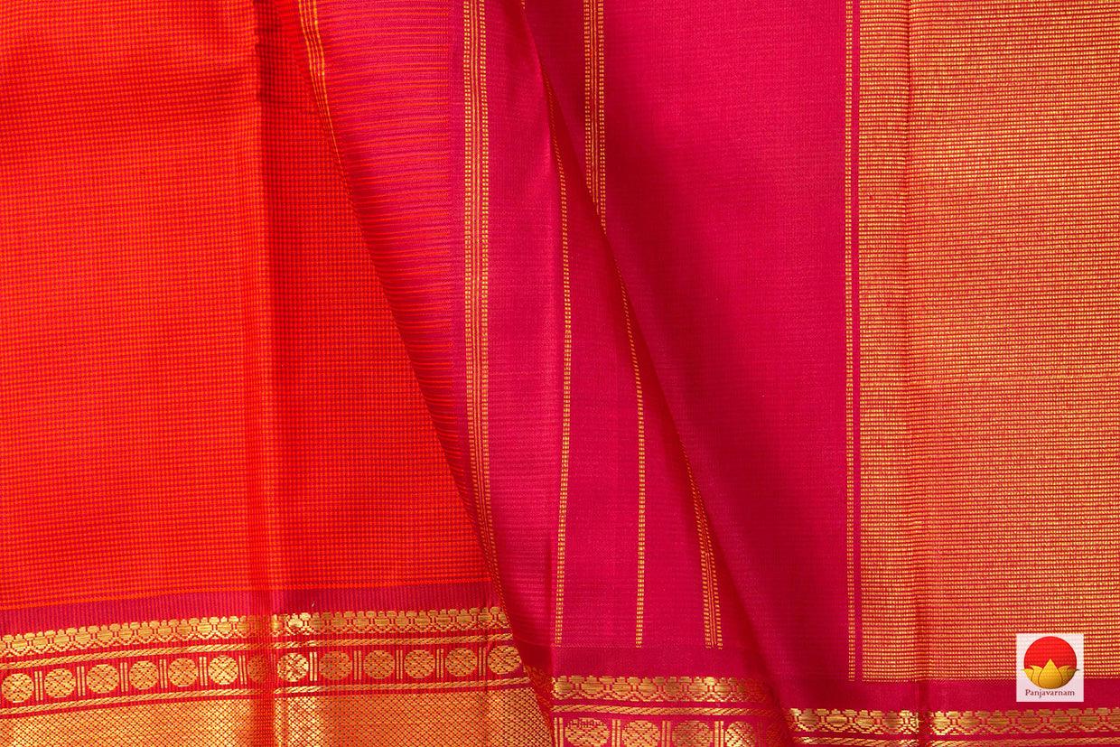 Orange And Red Dual Shade Kanchipuram Silk Saree With Red Korvai Border Handwoven Pure Silk Pure Zari For Festive Wear PV 2024 - Silk Sari - Panjavarnam