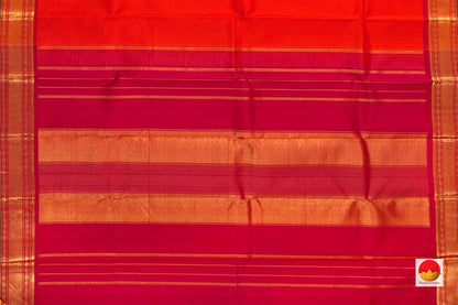 Orange And Red Dual Shade Kanchipuram Silk Saree With Red Korvai Border Handwoven Pure Silk Pure Zari For Festive Wear PV 2024 - Silk Sari - Panjavarnam