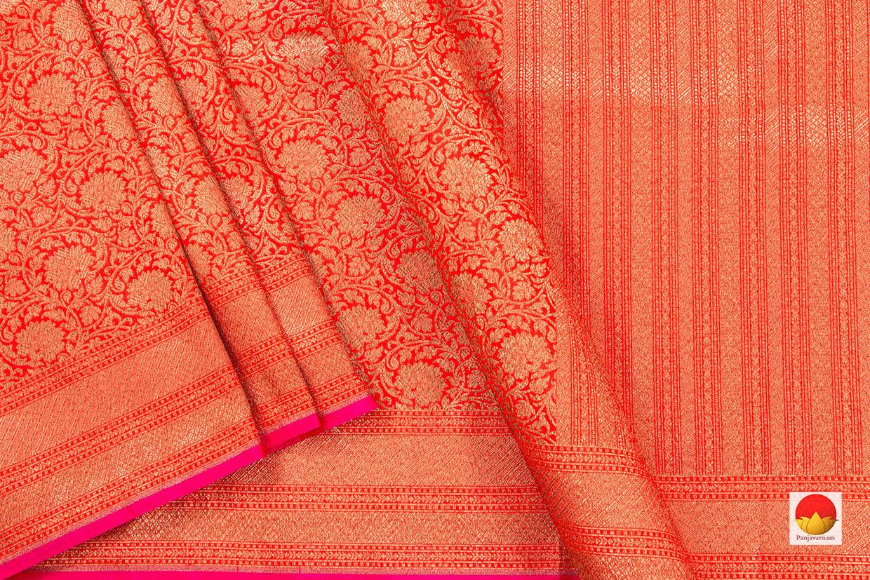 Orange Banarasi Silk Saree Handwoven Pure Silk PB 264 - Banarasi Silk - Panjavarnam PB 264