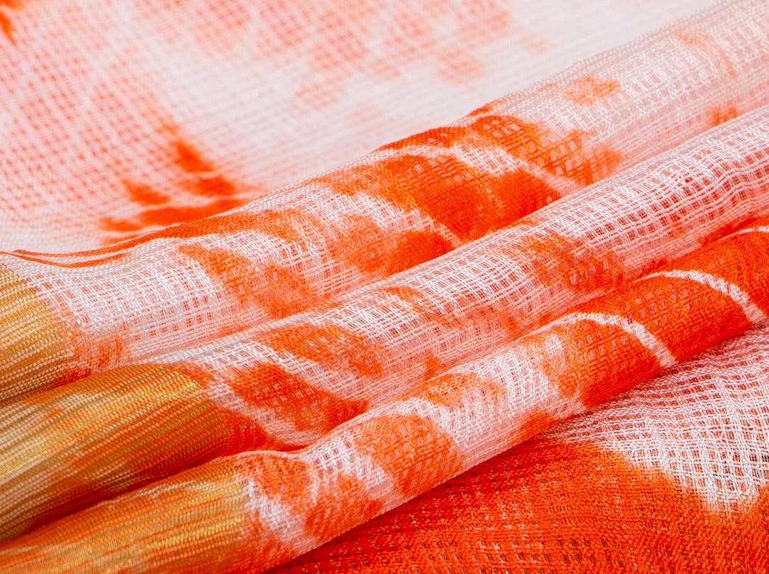 Orange Bandhani Shibori Kota Silk Saree Handwoven For Office Wear PV RJ 38 - Bandhani Silk - Panjavarnam