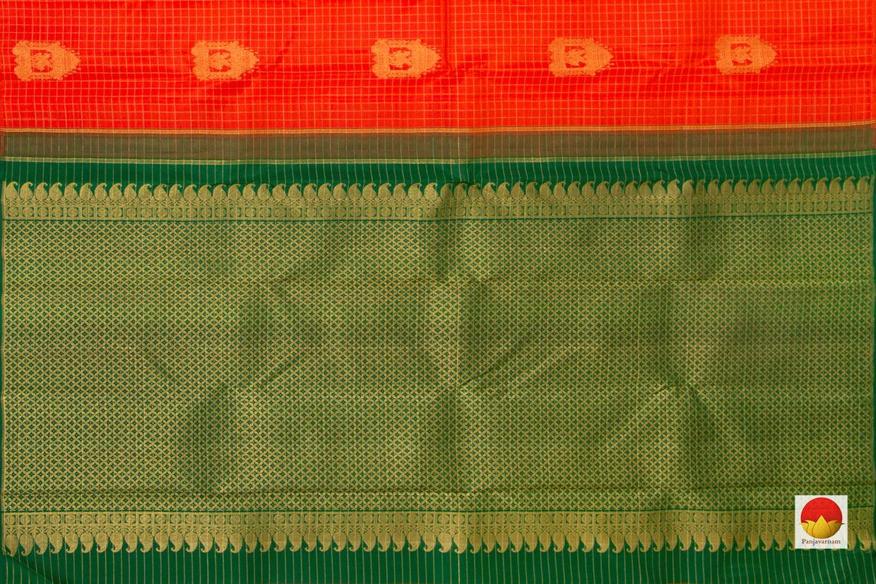 Orange Borderless Kanchipuram Silk Saree Handwoven Pure Silk Pure Zari For Festive Wear PV SAR 13 - Silk Sari - Panjavarnam