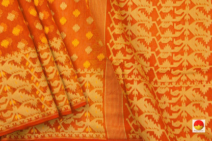 Orange Dhakai Jamdani Mulmul Silk Saree Handwoven For Party Wear PV MJ 16 - Dhaka Jamdani - Panjavarnam