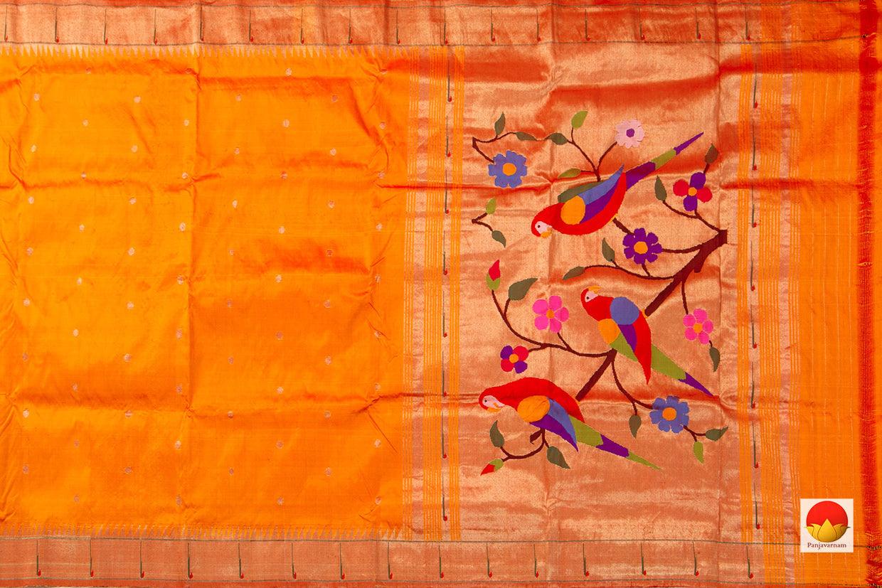 Orange Handwoven Paithani Silk Saree Single Muniya Border Pure Silk For Festive Wear PV MG 2023 - Paithani Saree - Panjavarnam