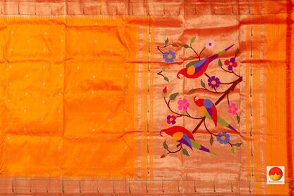 Orange Handwoven Paithani Silk Saree Single Muniya Border Pure Silk For Festive Wear PV MG 2023 - Paithani Saree - Panjavarnam PB 2023