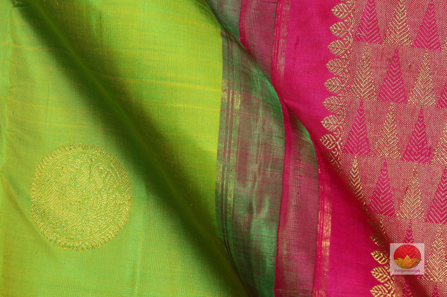 Parrot Green and Pink Handwoven Kanjivaram Pure Silk Saree - Pure Zari - PA SVS 34 - Silk Sari - Panjavarnam