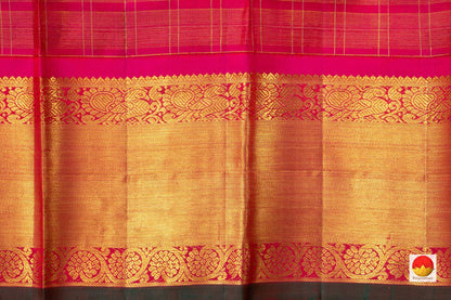 Parrot Green Kanchipuram Silk Saree With Pink Korvai Border Handwoven Pure Silk Pure Zari PV NYC 523 - Silk Sari - Panjavarnam