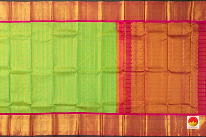 Parrot Green Kanchipuram Silk Saree With Pink Korvai Border Handwoven Pure Silk Pure Zari PV NYC 523 - Silk Sari - Panjavarnam PV NYC 523