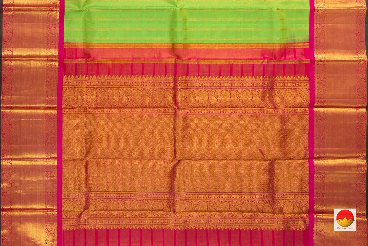 Parrot Green Kanchipuram Silk Saree With Pink Korvai Border Handwoven Pure Silk Pure Zari PV NYC 523 - Silk Sari - Panjavarnam PV NYC 523