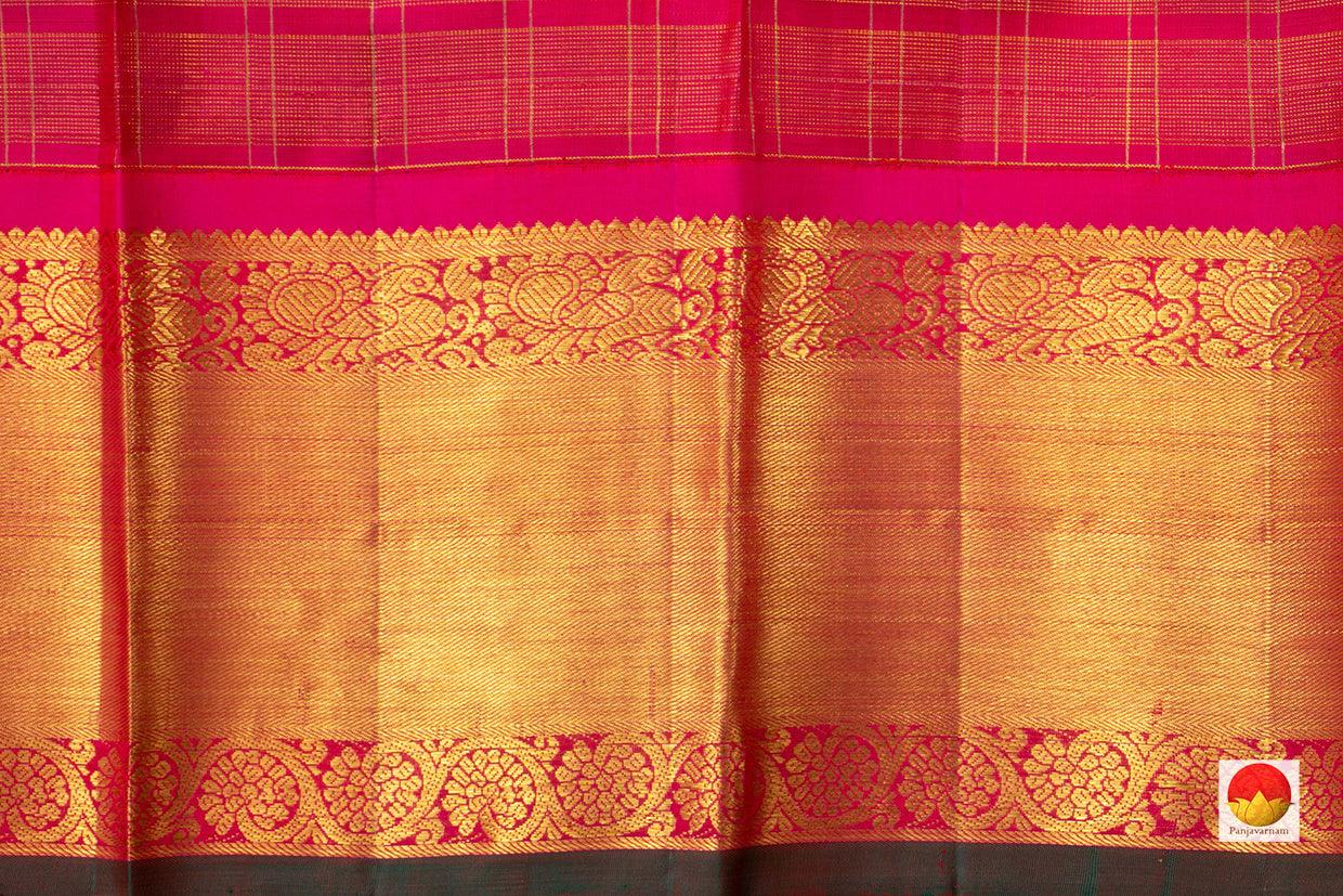 Parrot Green Kanchipuram Silk Saree With Pink Korvai Border Handwoven Pure Silk Pure Zari PV NYC 523 - Silk Sari - Panjavarnam PV NYC 523